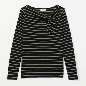 LOFT Outlet Striped Cozy Bow Neck Sweater in Black